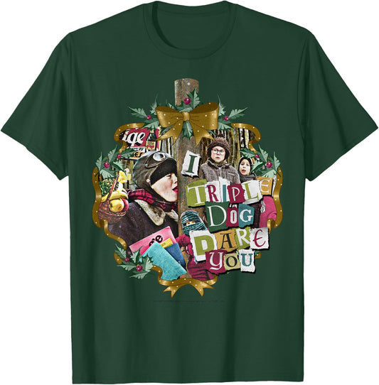 A Christmas Story I Triple Dog Dare You Collage Wreath T-Shirt - T-Shirt | Forest