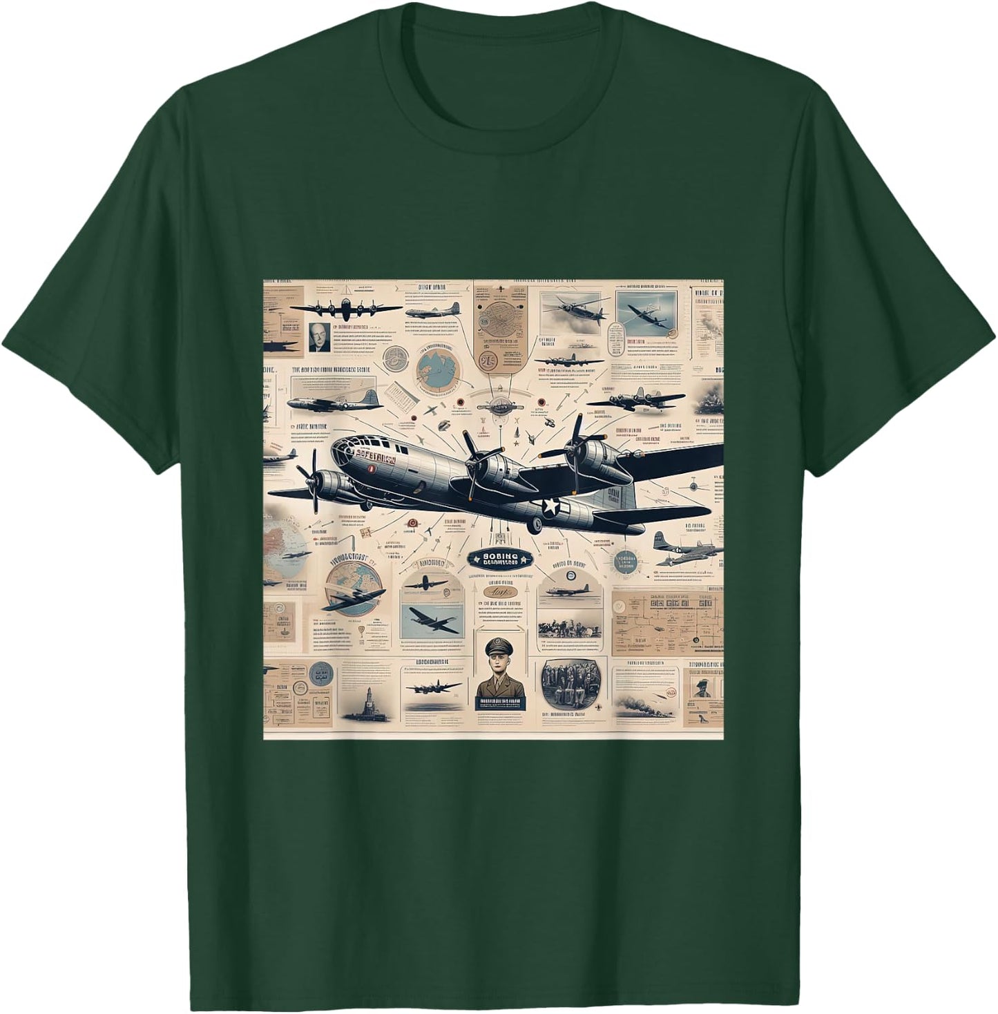 B29 Superfortress WW2 Warplane Airplane Infographics T-Shirt - T-Shirt | Forest