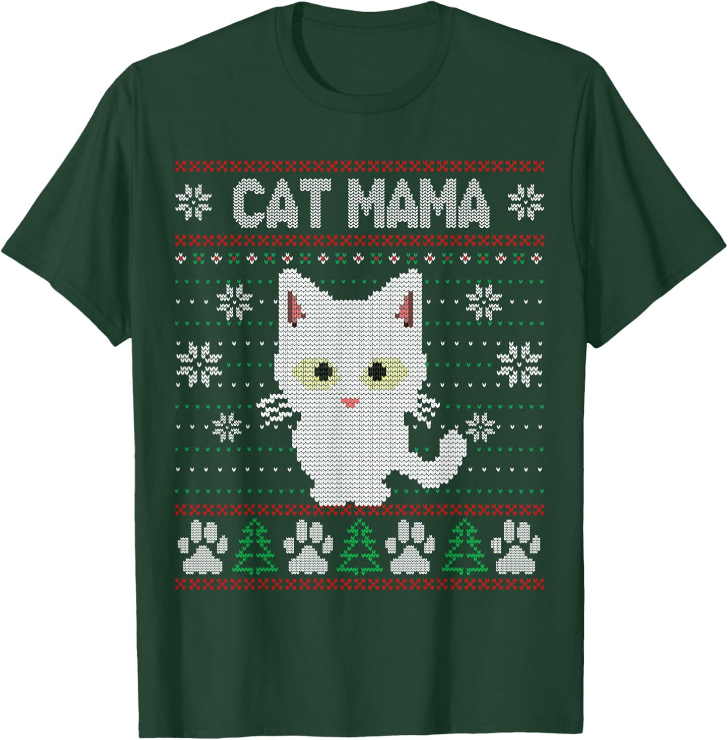 Cat Mama Ugly Christmas Sweater Pajama Kitty Mom Mother Xmas T-Shirt - T-Shirt | Forest