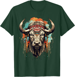 Buffalo Indian Artwork Wildlife Safari Nature Bison Portrait T-Shirt - T-Shirt | Forest