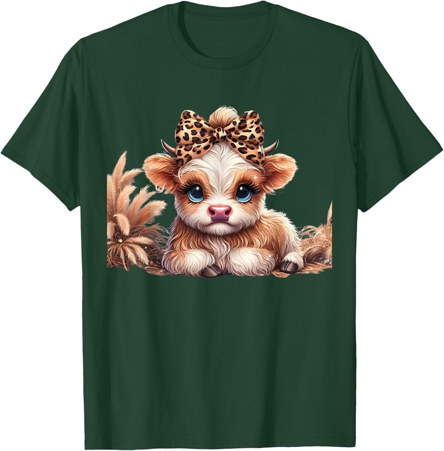 Cute Baby Highland Cow With flowers Calf Animal Leopard T-Shirt - T-Shirt | Forest
