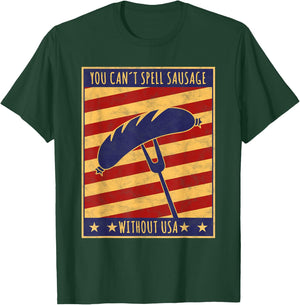 Retro Poster You Can't Spell Sausage Without USA T-Shirt - T-Shirt | Forest