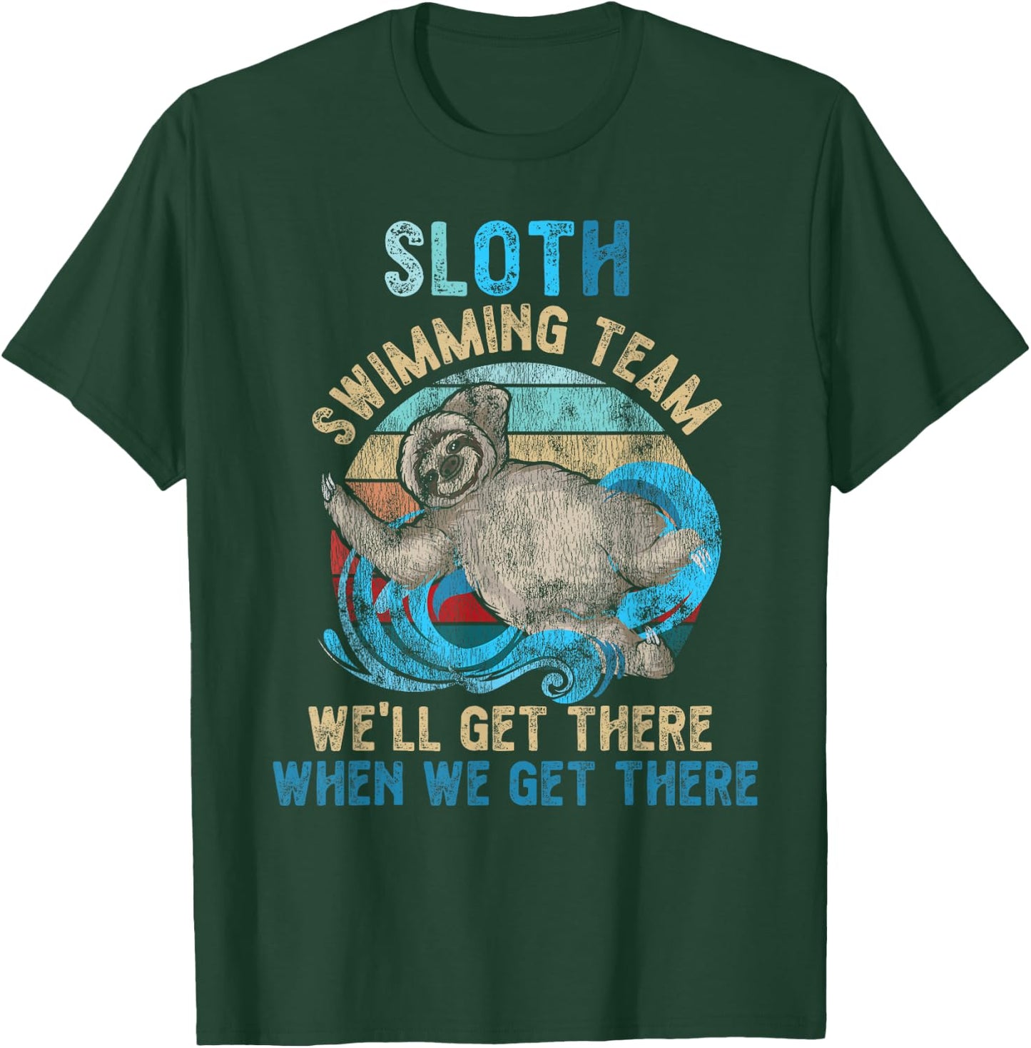 Swimmer Swim Sloth Swimming Team Retro T-Shirt - T-Shirt | Forest