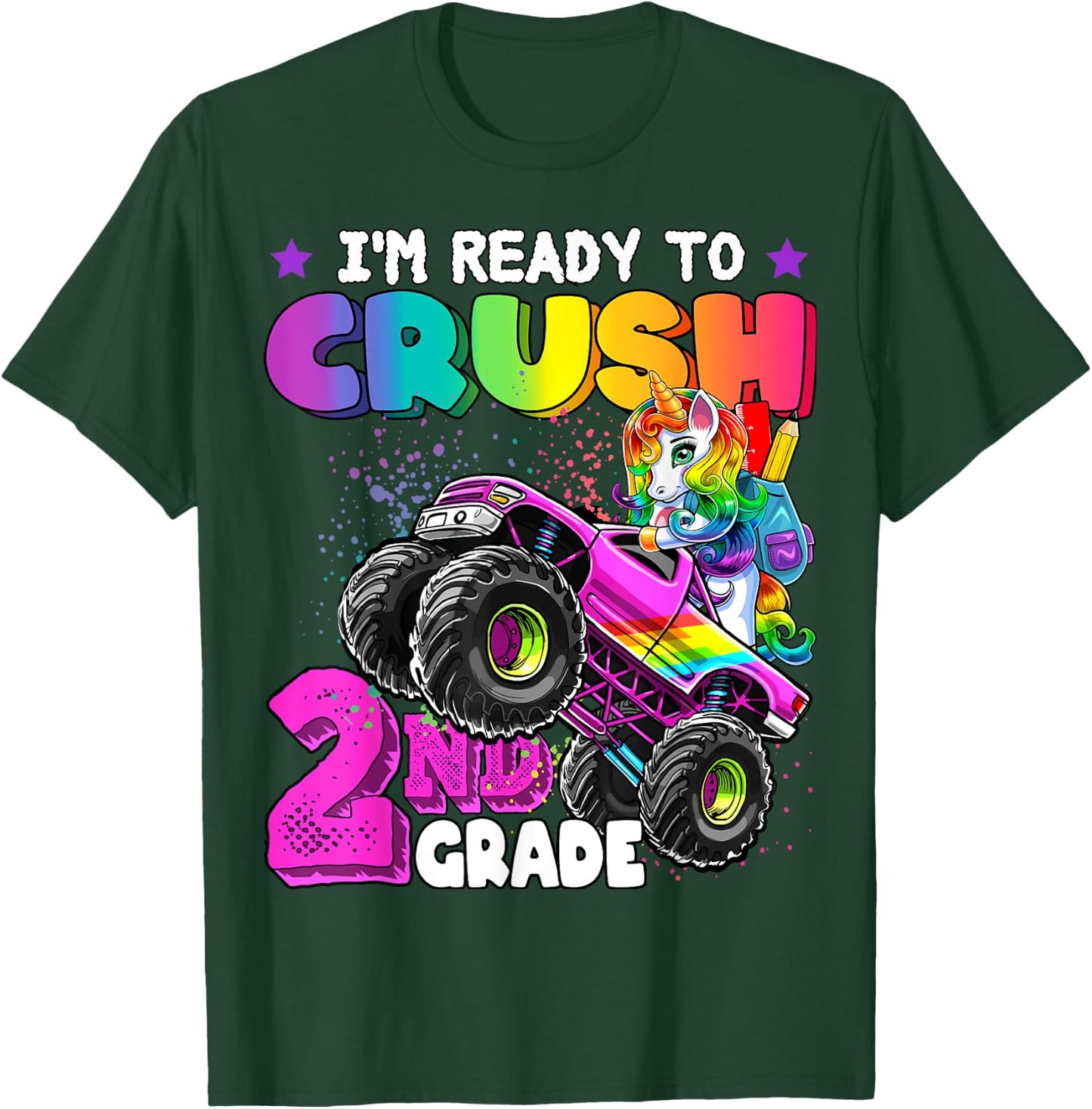 2nd Grade Unicorn Monster Truck Back to School Gift Girls T-Shirt - T-Shirt | Forest