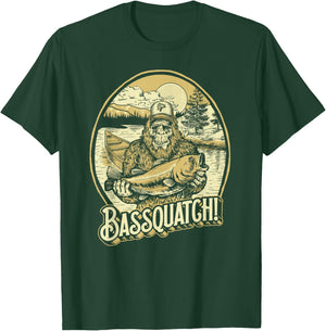 Bassquatch! Bass Fisherman Sasquatch Funny Bigfoot Fishing T-Shirt - T-Shirt | Forest