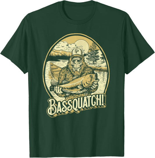 Bassquatch! Bass Fisherman Sasquatch Funny Bigfoot Fishing T-Shirt - T-Shirt | Forest