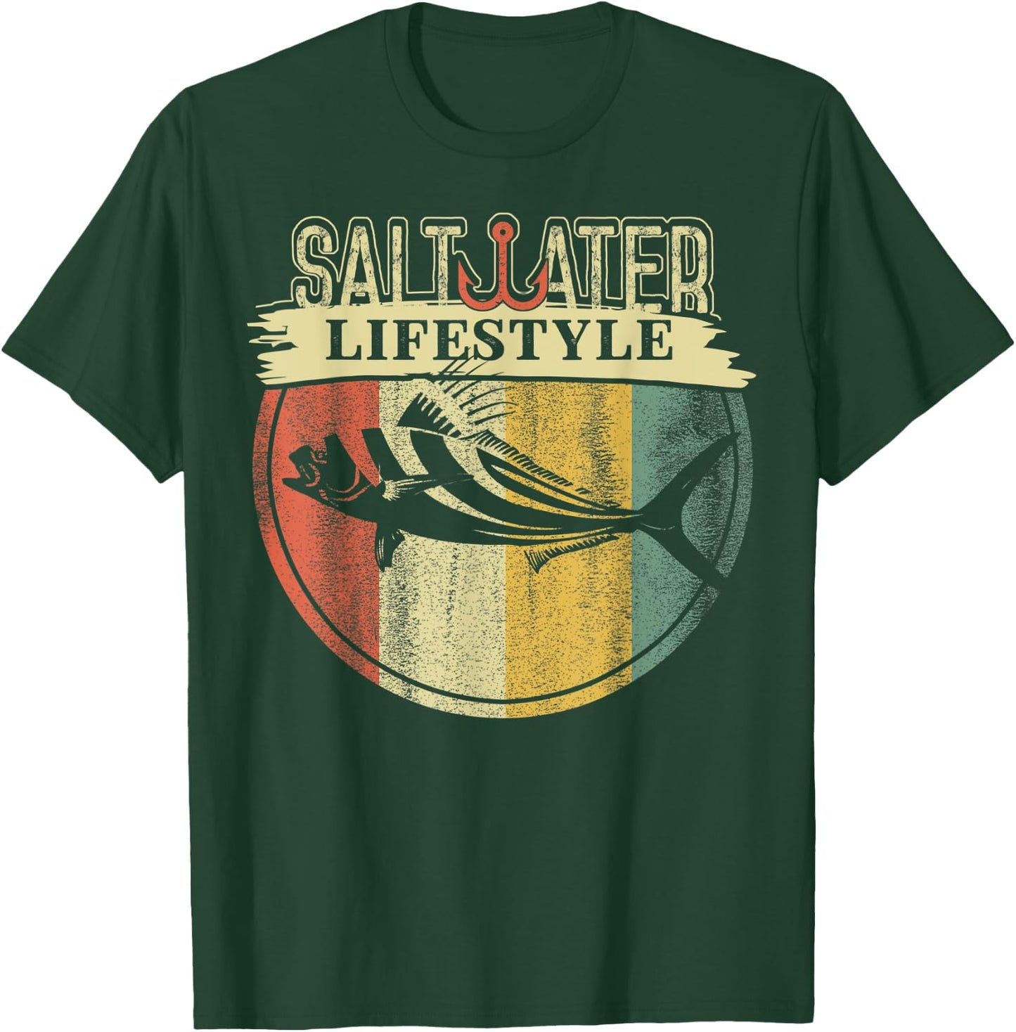 Saltwater Rooster Fishing Sport Game Fish Lover Fisherman T-Shirt - T-Shirt | Forest