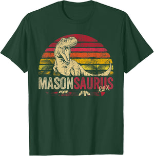 Mason Saurus Funny Personalized Dinosaur T Rex Boys Name T-Shirt - T-Shirt | Forest