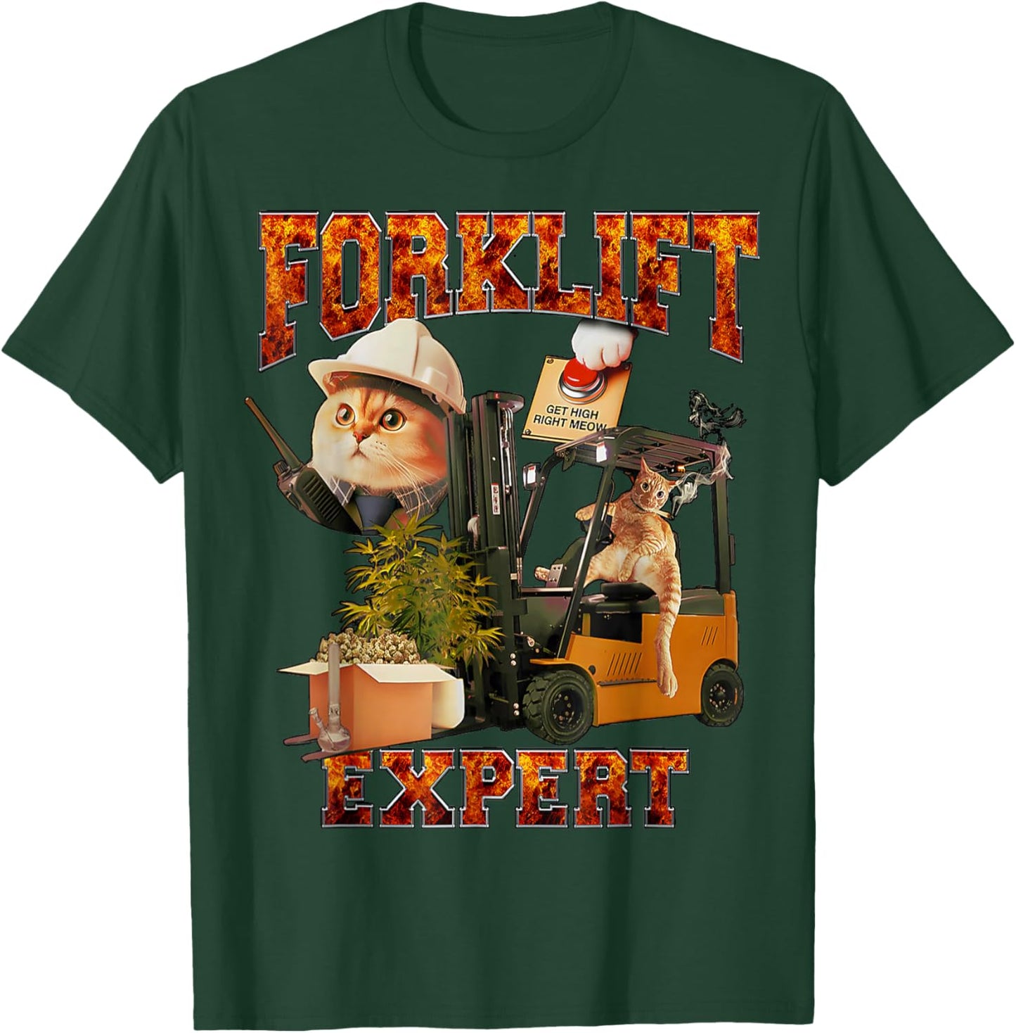 funny Driver Quote Furry Forklift Expert Get High Right Meow , Small, Black T-Shirt - T-Shirt | Forest