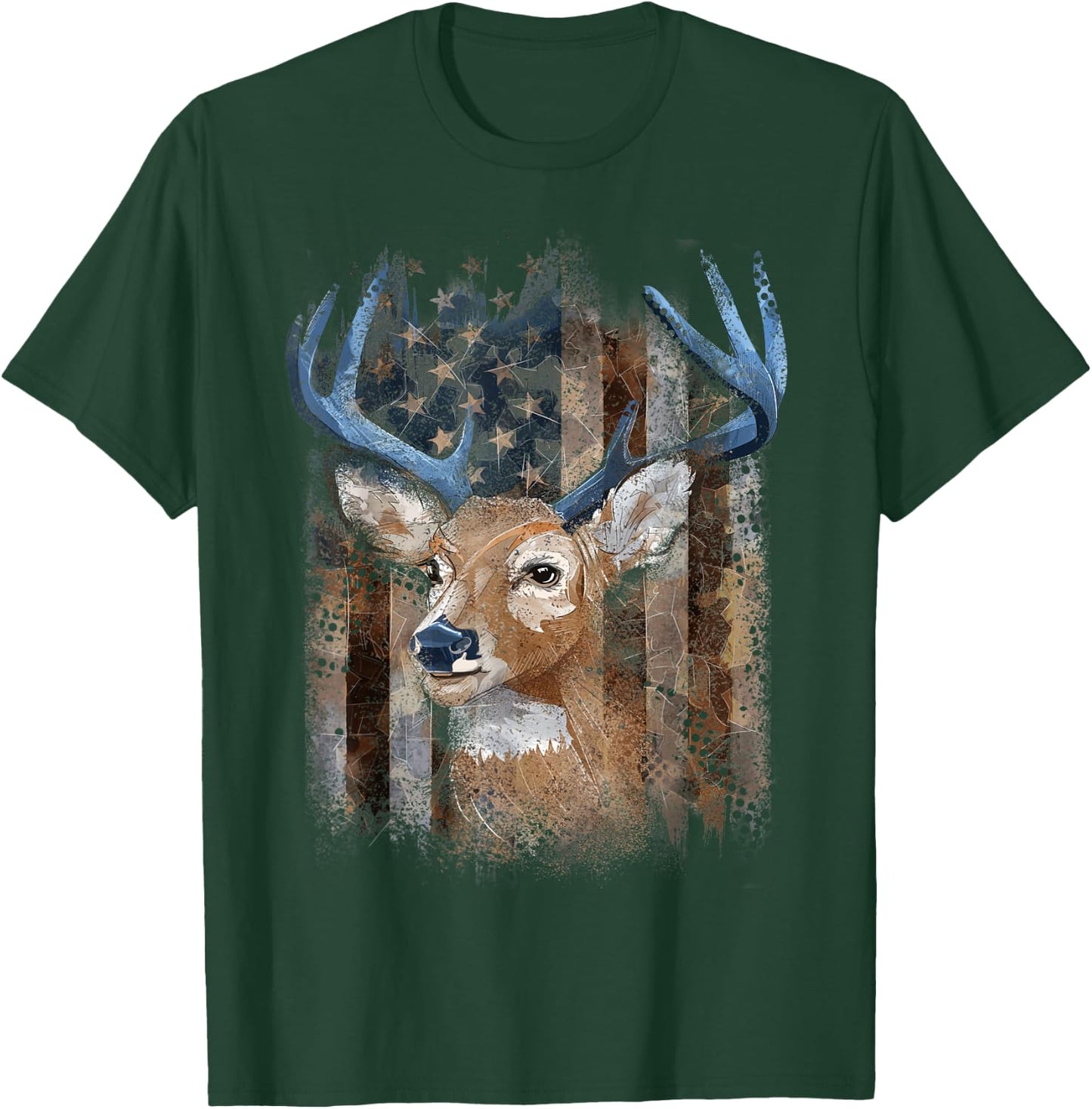 Whitetail Buck Deer Hunting American Flag Buck Hunting Men T-Shirt - T-Shirt | Forest