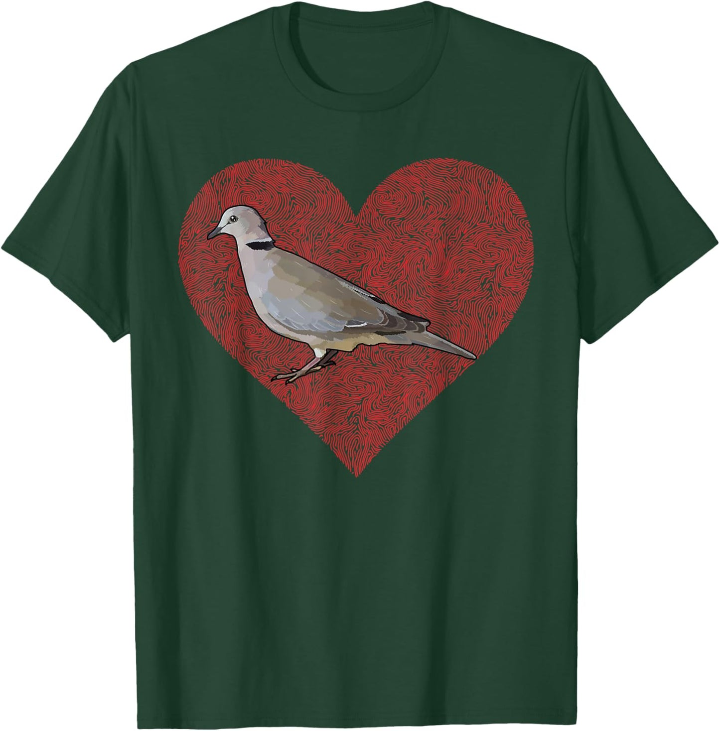 Ring-Necked Doves Valentines Day Bird Love Fingerprint T-Shirt - T-Shirt | Forest