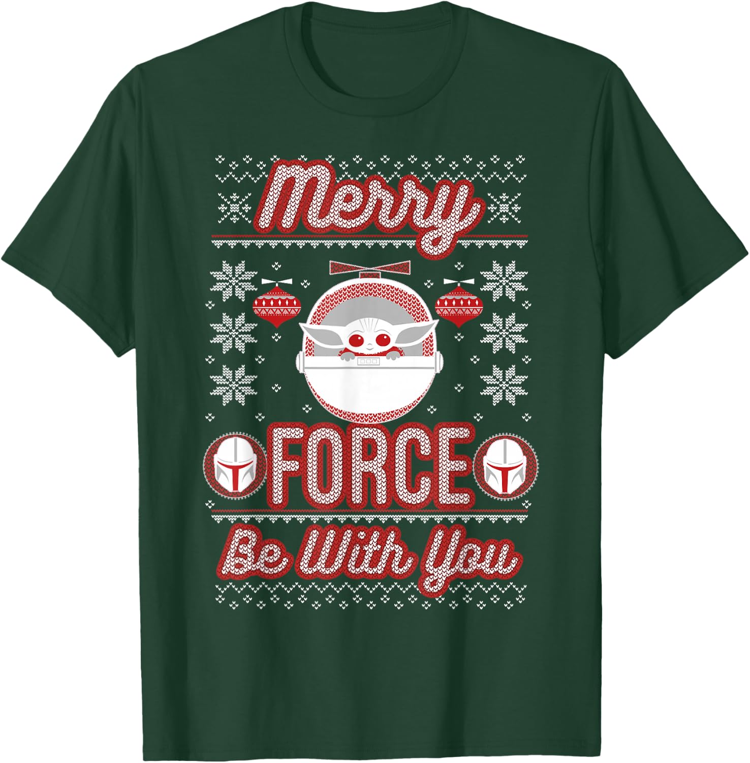 Star Wars The Mandalorian Christmas Merry Force Be With You T-Shirt - T-Shirt | Forest