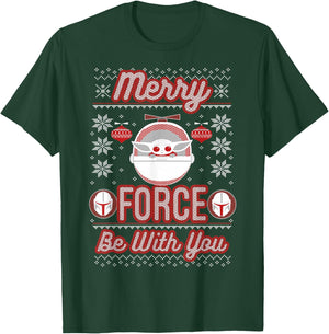 Star Wars The Mandalorian Christmas Merry Force Be With You T-Shirt - T-Shirt | Forest