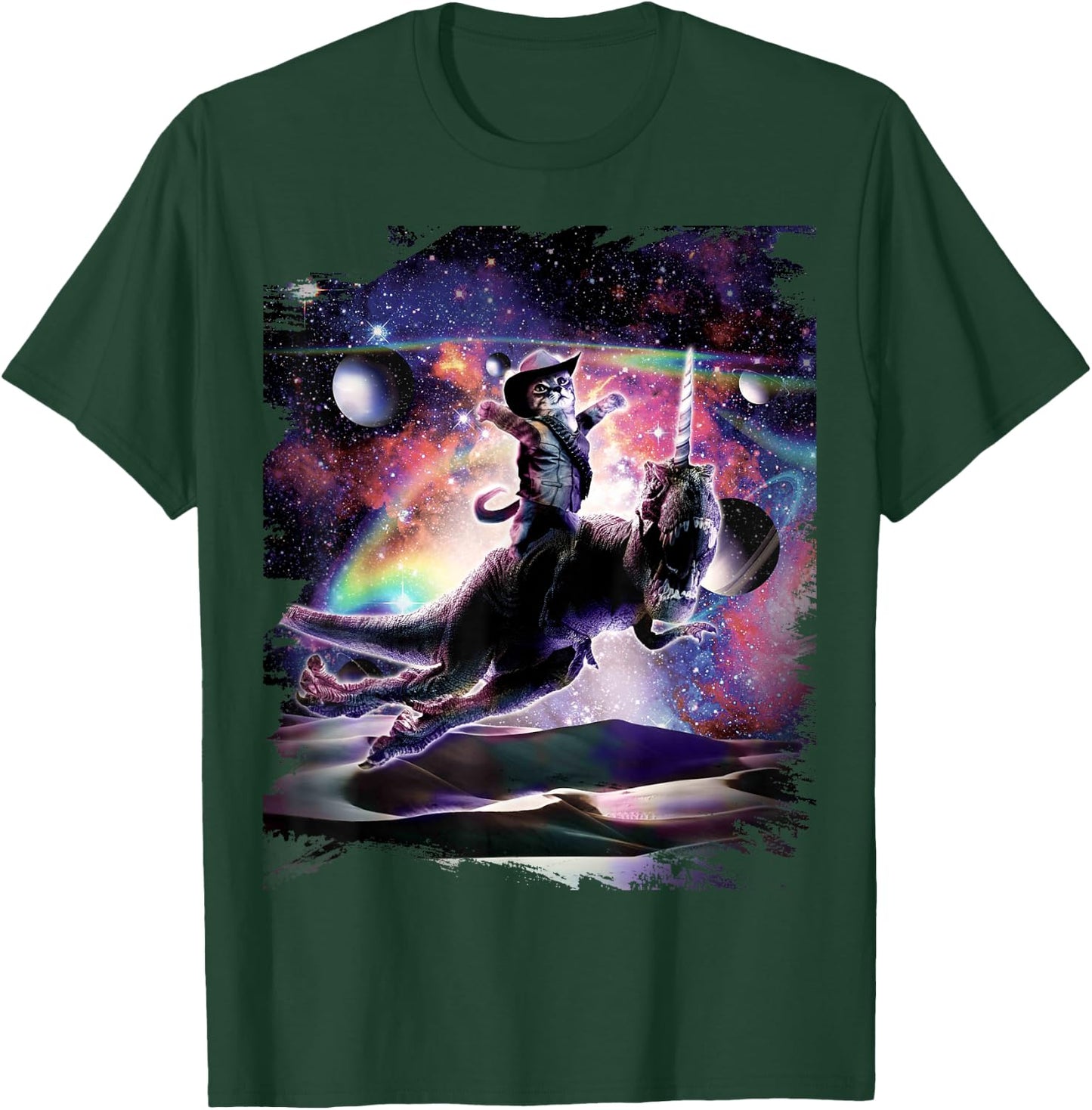 Galaxy Cat On Dinosaur Unicorn In Space T-Shirt - T-Shirt | Forest