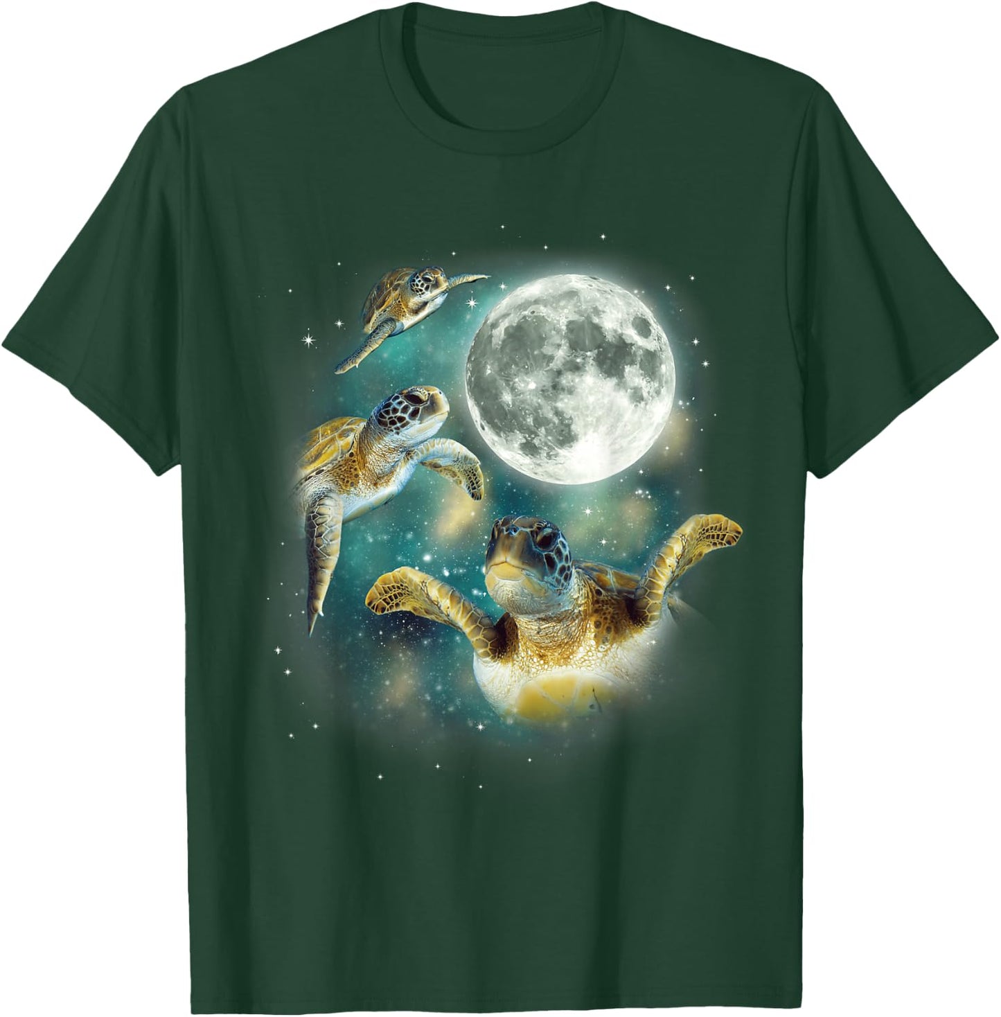 Three Sea Turtle Moon | 3 Magic Sea Turtles Cute Moon Parody T-Shirt - T-Shirt | Forest