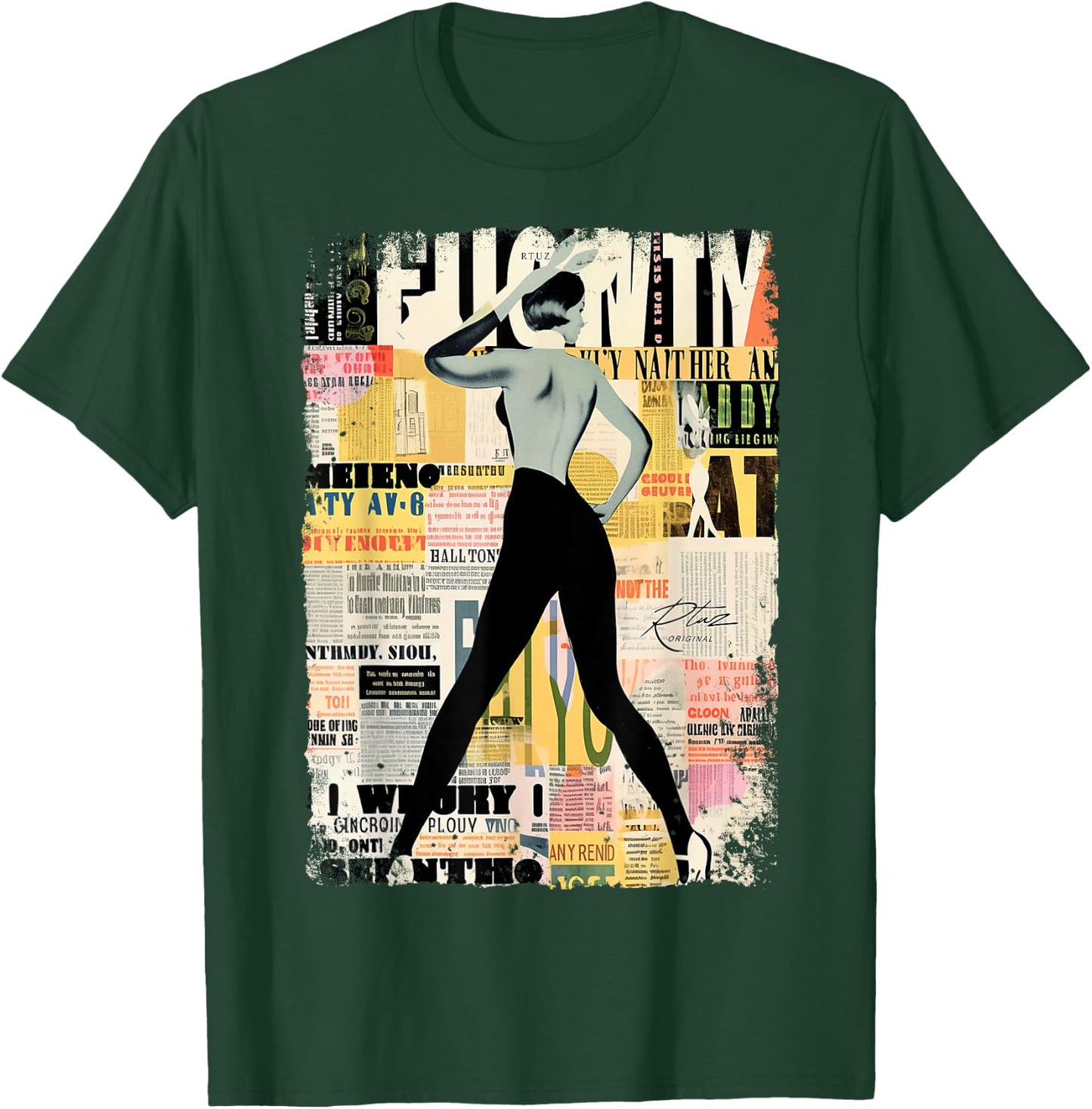 Magazin Cover Vintage Girl Bunny Collage Sexy Model Pin-up T-Shirt - T-Shirt | Forest