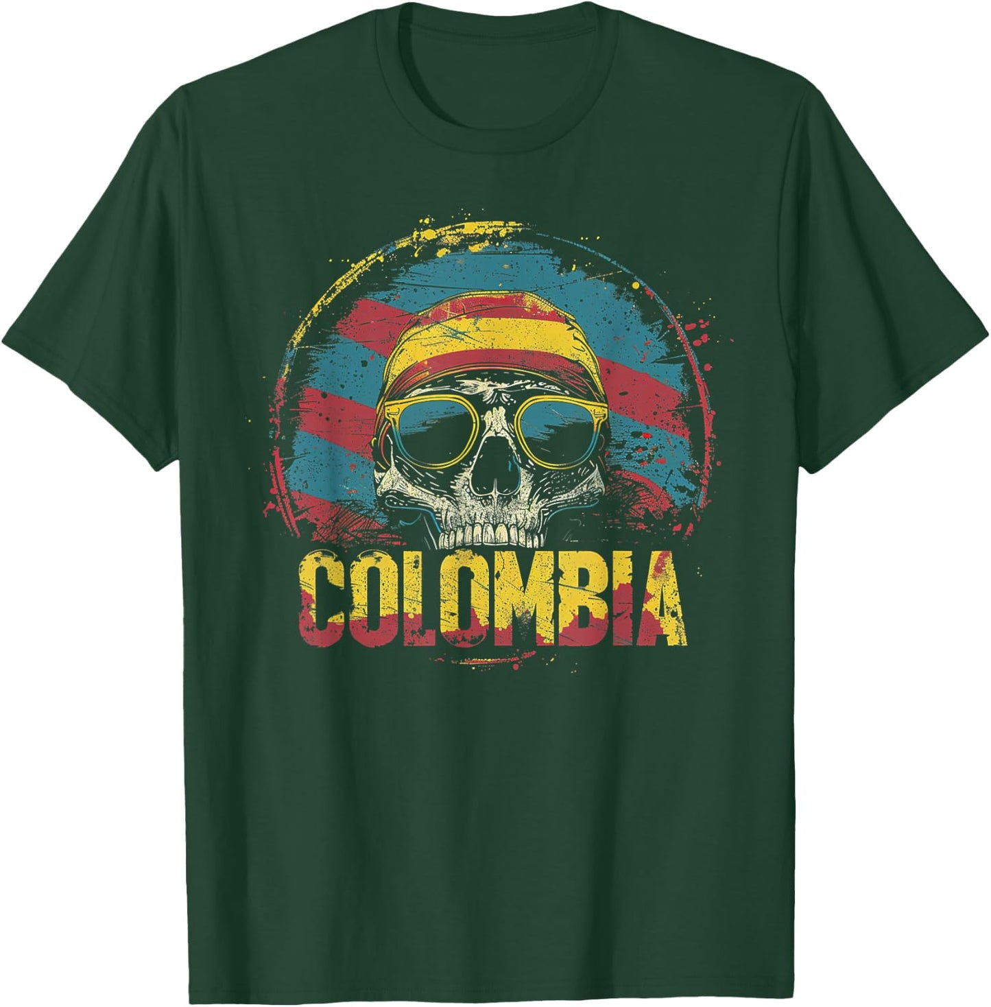 Colombian Colombia Flag - Skull Skeleton Vintage Country T-Shirt - T-Shirt | Forest