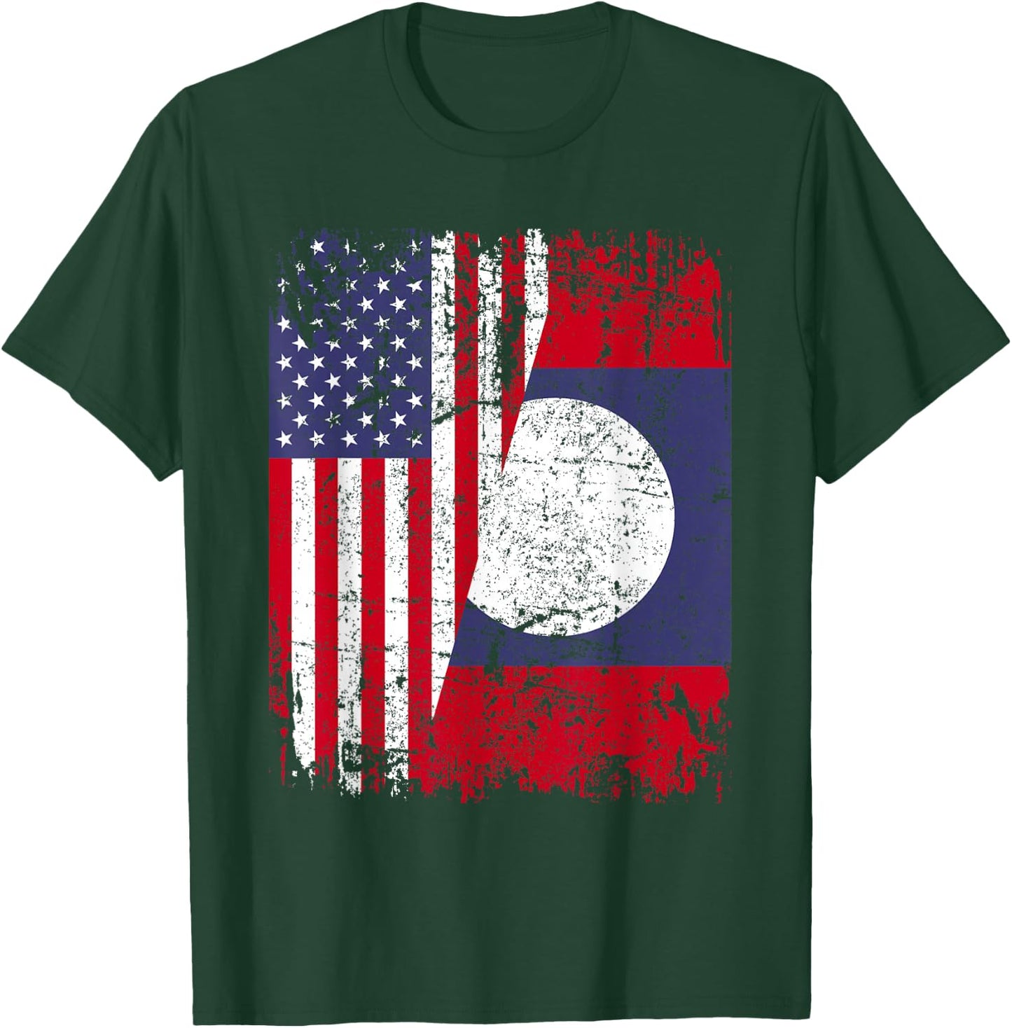 LAOTIAN ROOTS | Half American Flag | USA LAOS FLAG T-Shirt - T-Shirt | Forest