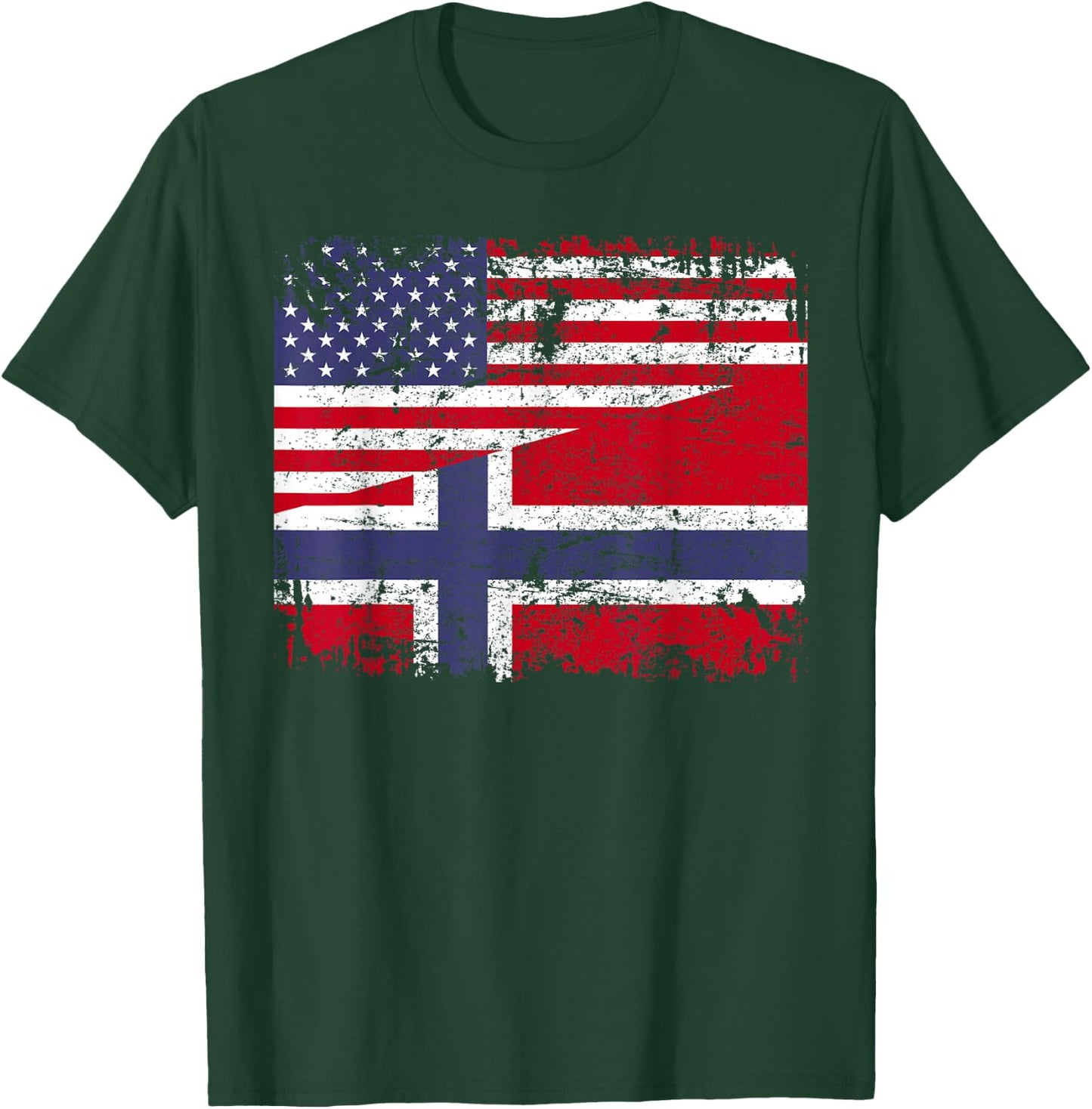 NORWEGIAN ROOTS | Half American Flag | USA NORWAY FLAG T-Shirt - T-Shirt | Forest