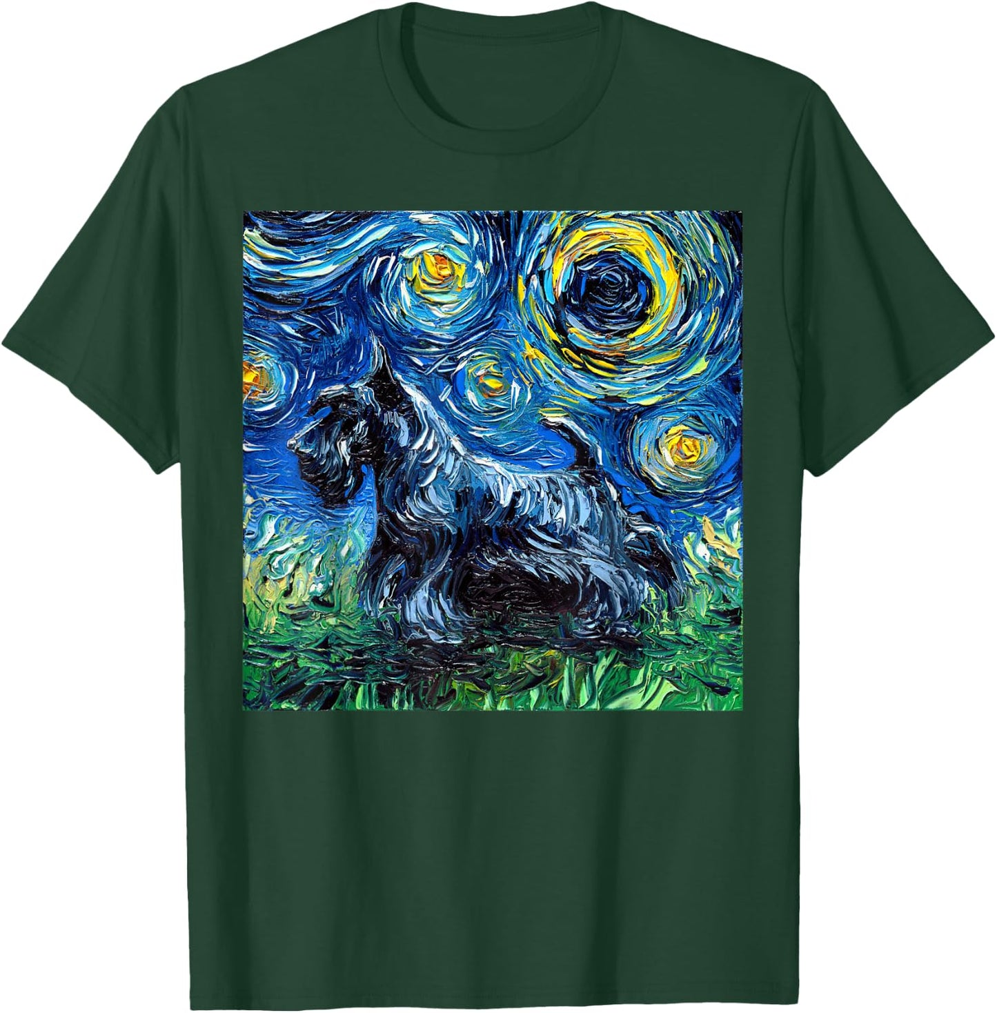 Scottish Terrier Starry Night Scotty Dog Artwork T-Shirt - T-Shirt | Forest