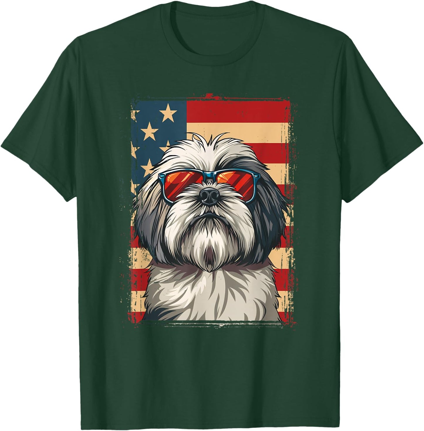 Lhasa Apso Dog 4th July America USA Flag Patriotic T-Shirt - T-Shirt | Forest