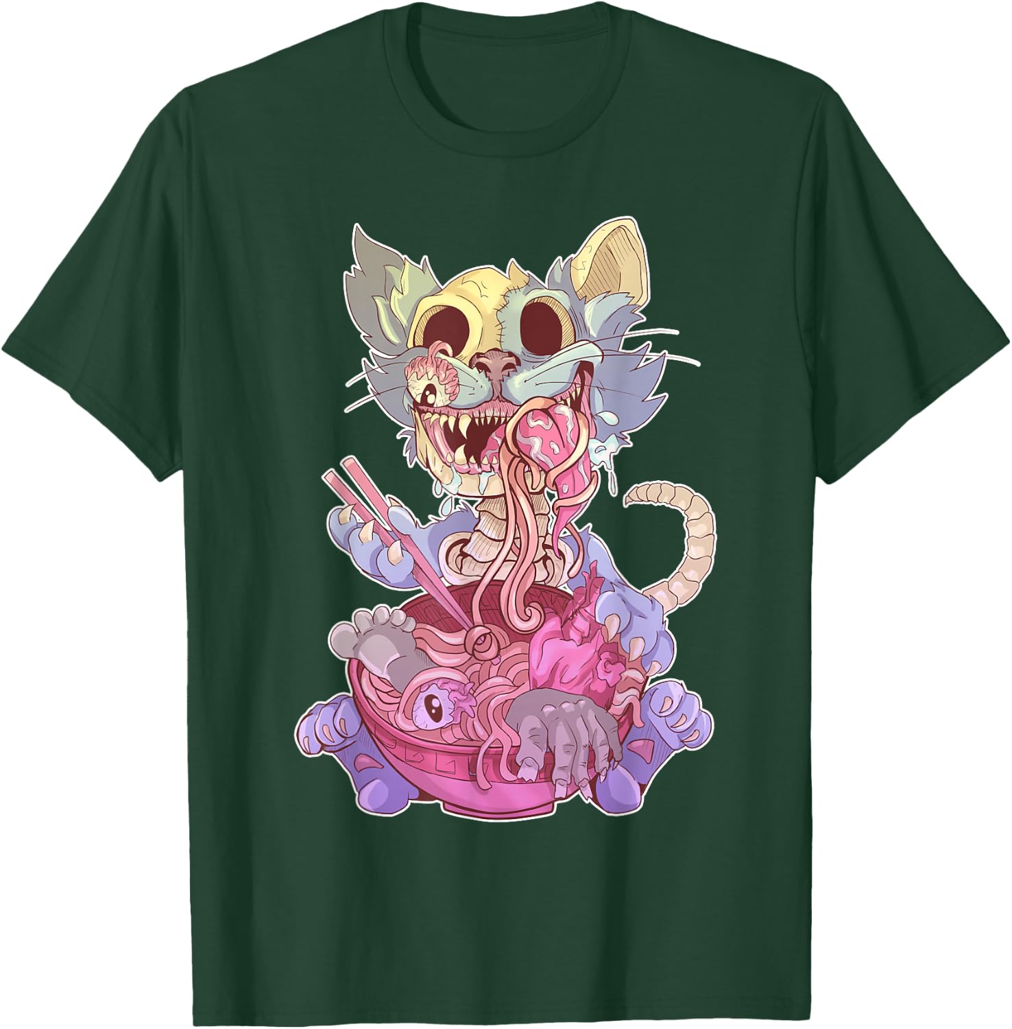 Ramen Shirt Pastel Goth Kawaii Weird Cat Eating Ramen Otaku T-Shirt - T-Shirt | Forest