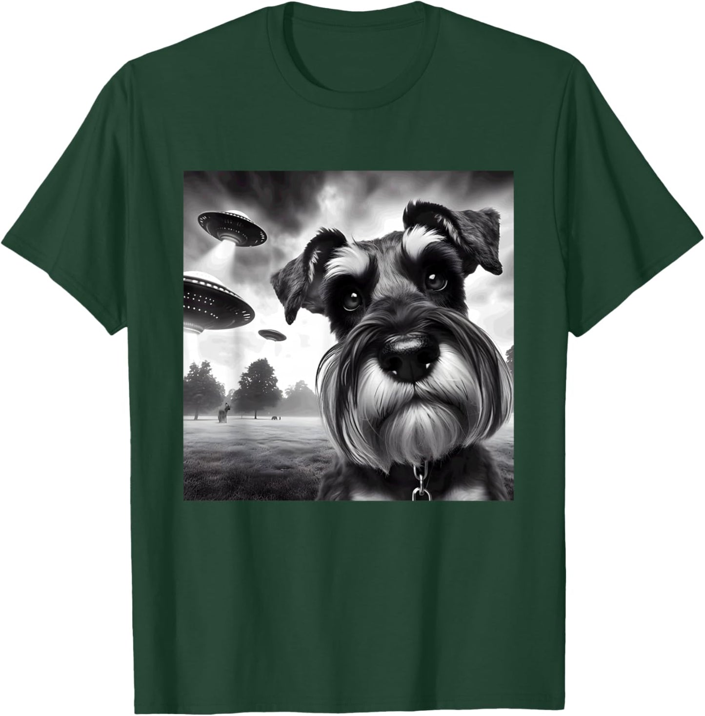 Miniature Schnauzer Funny Graphic Selfie UFOs Weird Aliens T-Shirt - T-Shirt | Forest