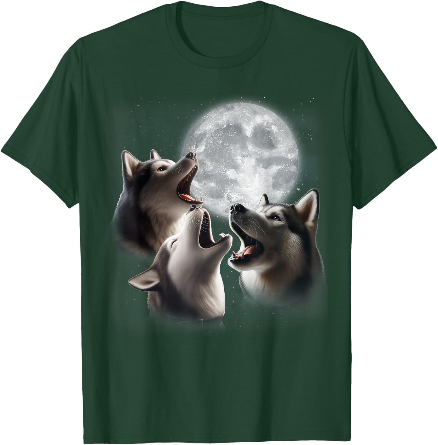 3 Husky Howling At The Moon Funny Siberian Husky Dog Lover T-Shirt - T-Shirt | Forest