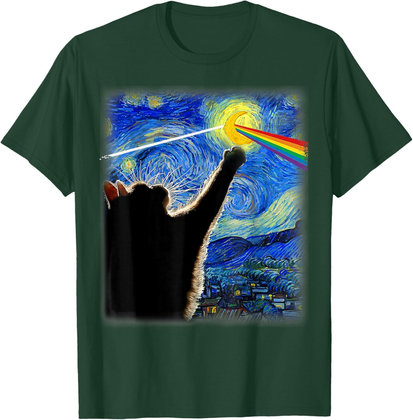 Cat Starry Night Van Gogh Cat Gifts Cat Lover Cat Rock Music Women Kids T-Shirt - T-Shirt | Forest