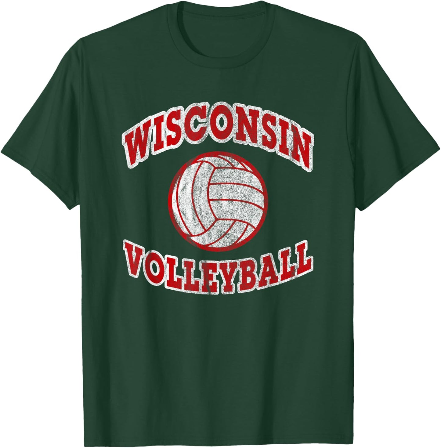 Wisconsin Volleyball Classic Style VIntage Distressed T-Shirt - T-Shirt | Forest