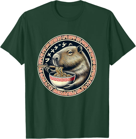 Capybara Ramen Rodent Kawaii Neko Japanese Noodles Aesthetic T-Shirt - T-Shirt | Forest