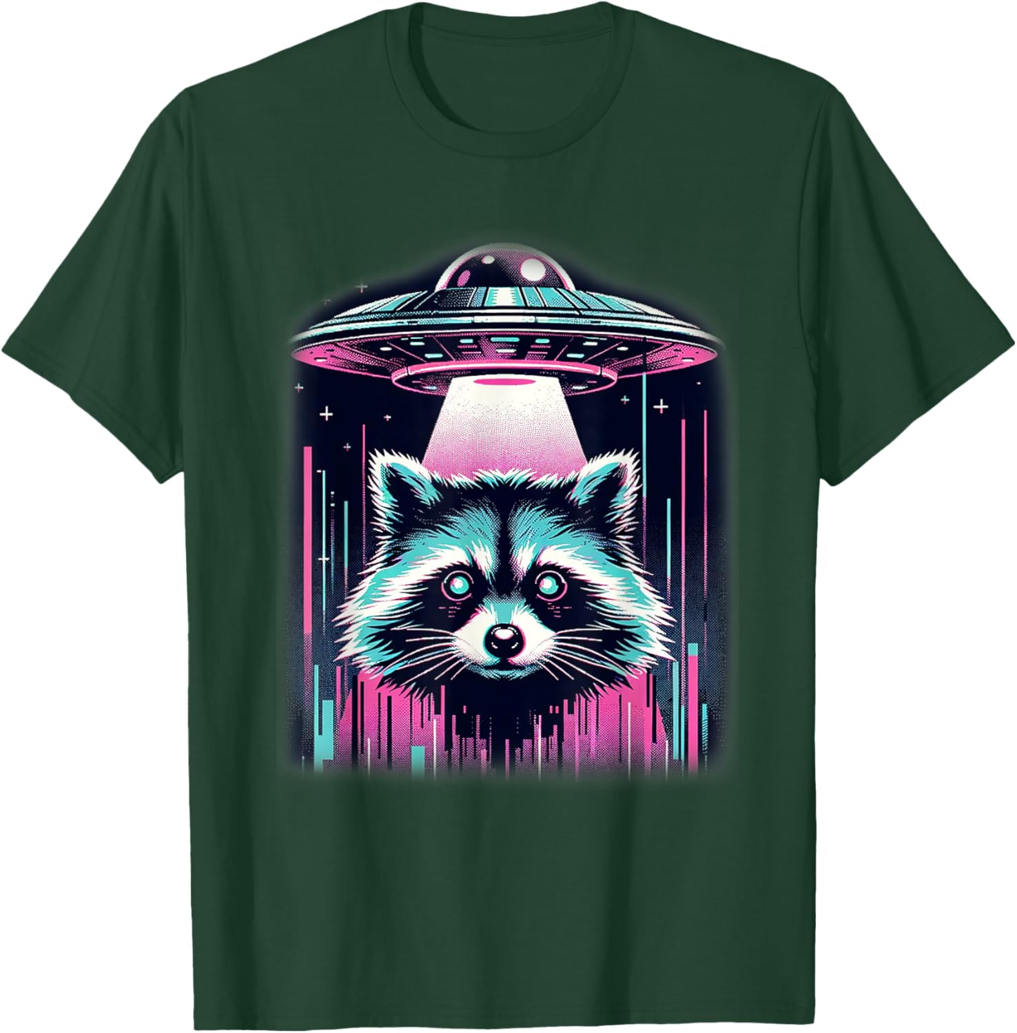 Raccoon UFO Shirt Vaporwave Aesthetic Alien Racoon Lover Kid T-Shirt - T-Shirt | Forest