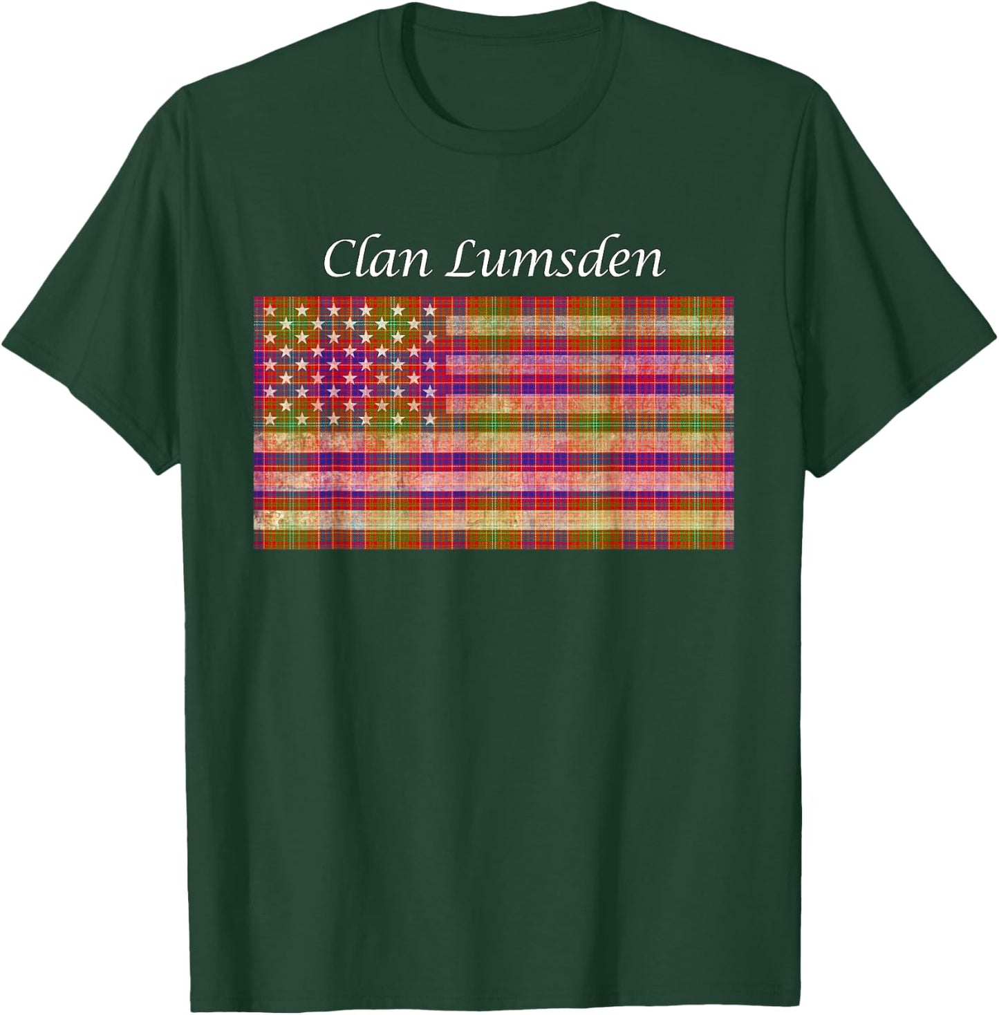 Clan Lumsden Scottish Tartan American Flag T-Shirt - T-Shirt | Forest