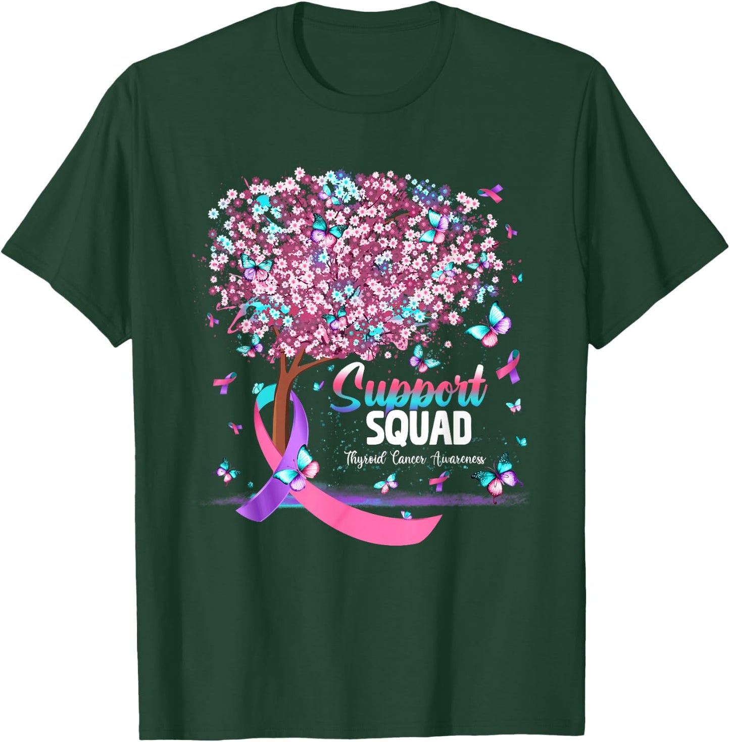 Support Squad Butterfly Purple Pink Ribbon Thyroid Cancer T-Shirt - T-Shirt | Forest