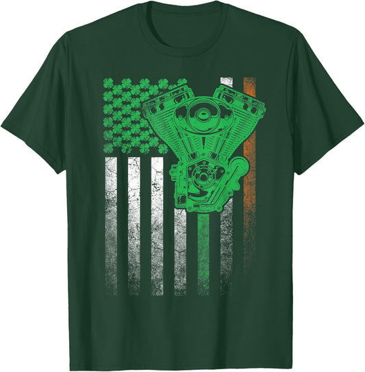 Motorcycle Biker Irish American Flag St. Patrick's Day Bike Kids Men T-Shirt - T-Shirt | Forest