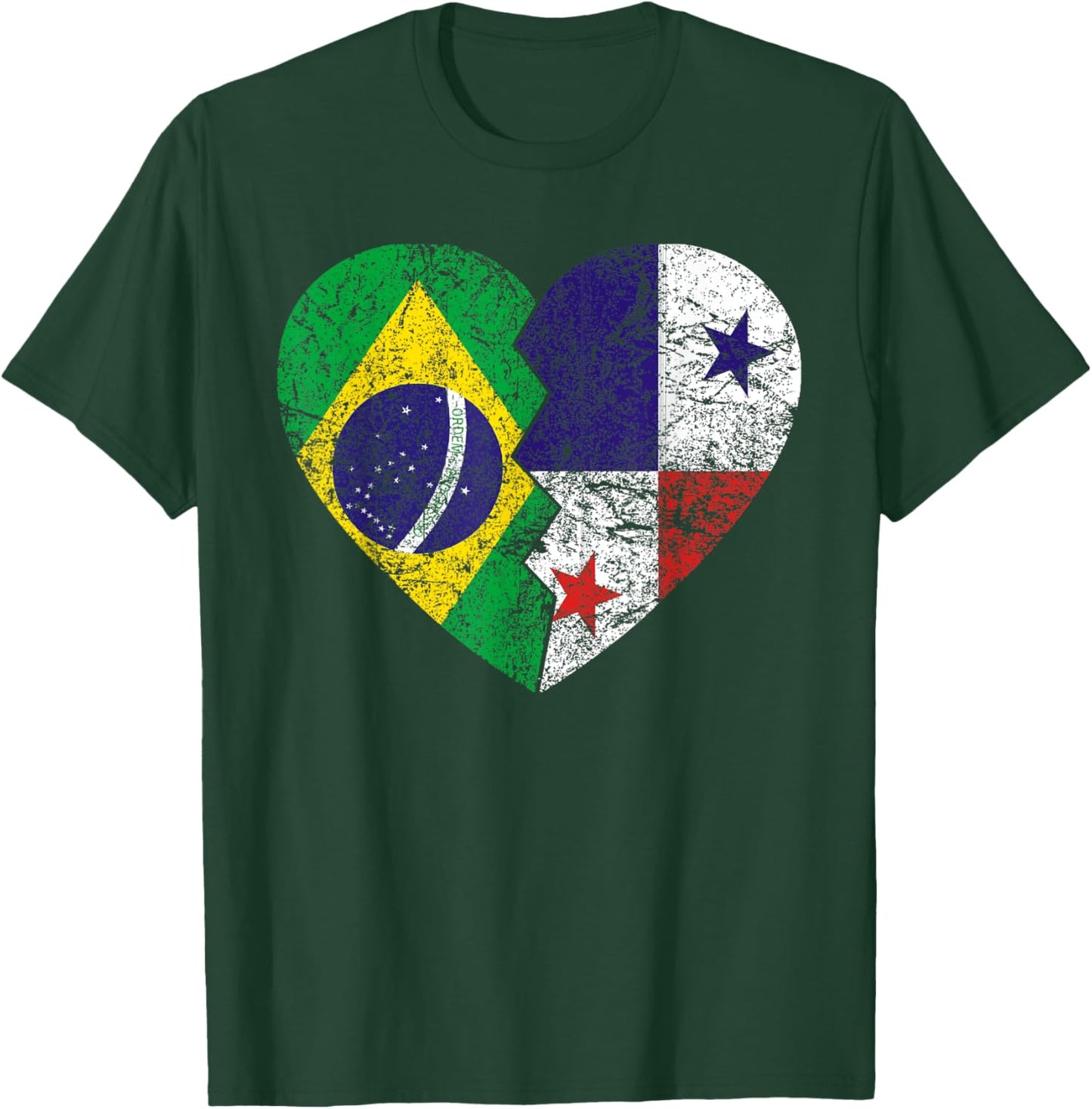 Panamanian Brazilian Flags Heart | Brazil Panama Roots T-Shirt - T-Shirt | Forest