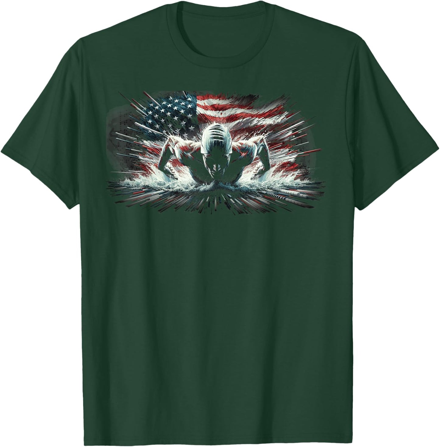 Vintage american flag swim swimmer funny swimming T-Shirt - T-Shirt | Forest