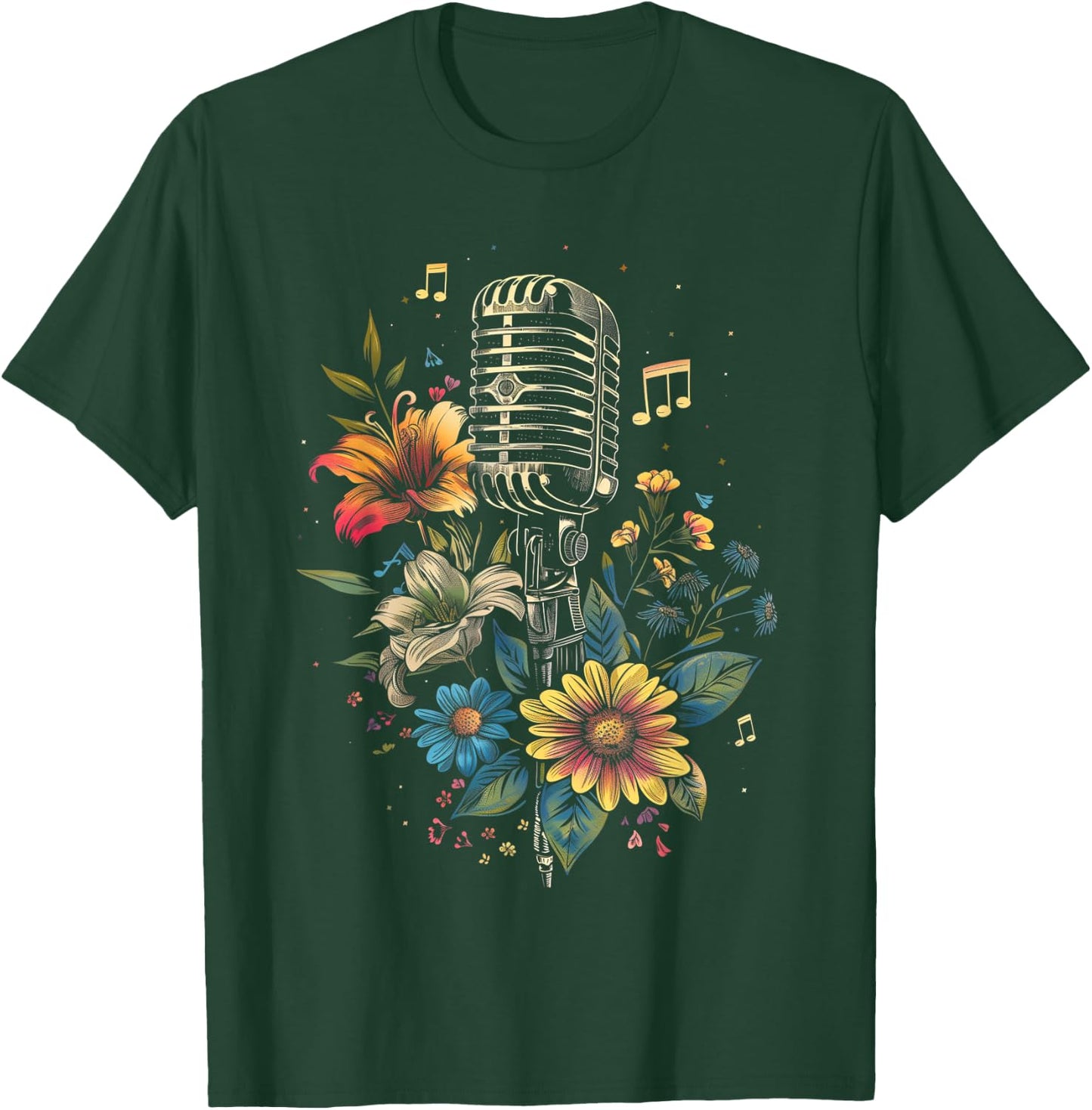 Singer Vintage Microphone Karaoke Vocalist Music Musician T-Shirt - T-Shirt | Forest