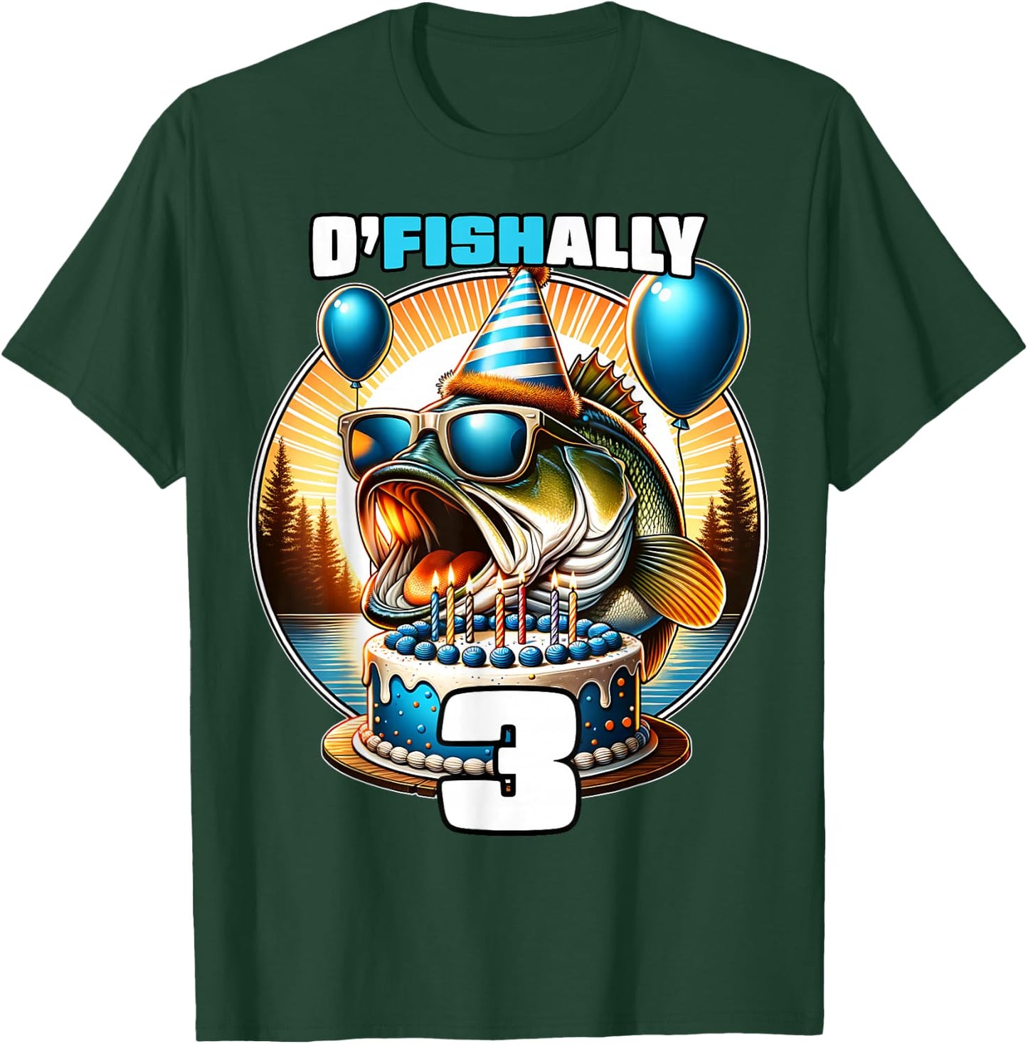 O'Fishally 3 Years Old Fishing Birthday 3rd Bday Party T-Shirt - T-Shirt | Forest