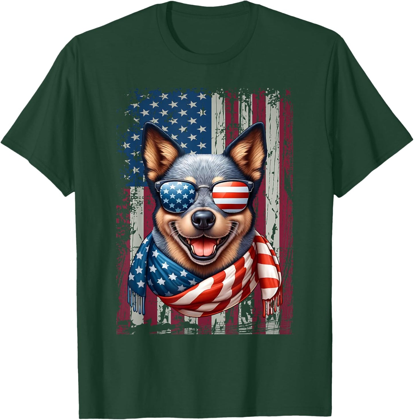 Australian Cattle Dog Lover US Flag 4th Of July Patriotic T-Shirt - T-Shirt | Forest