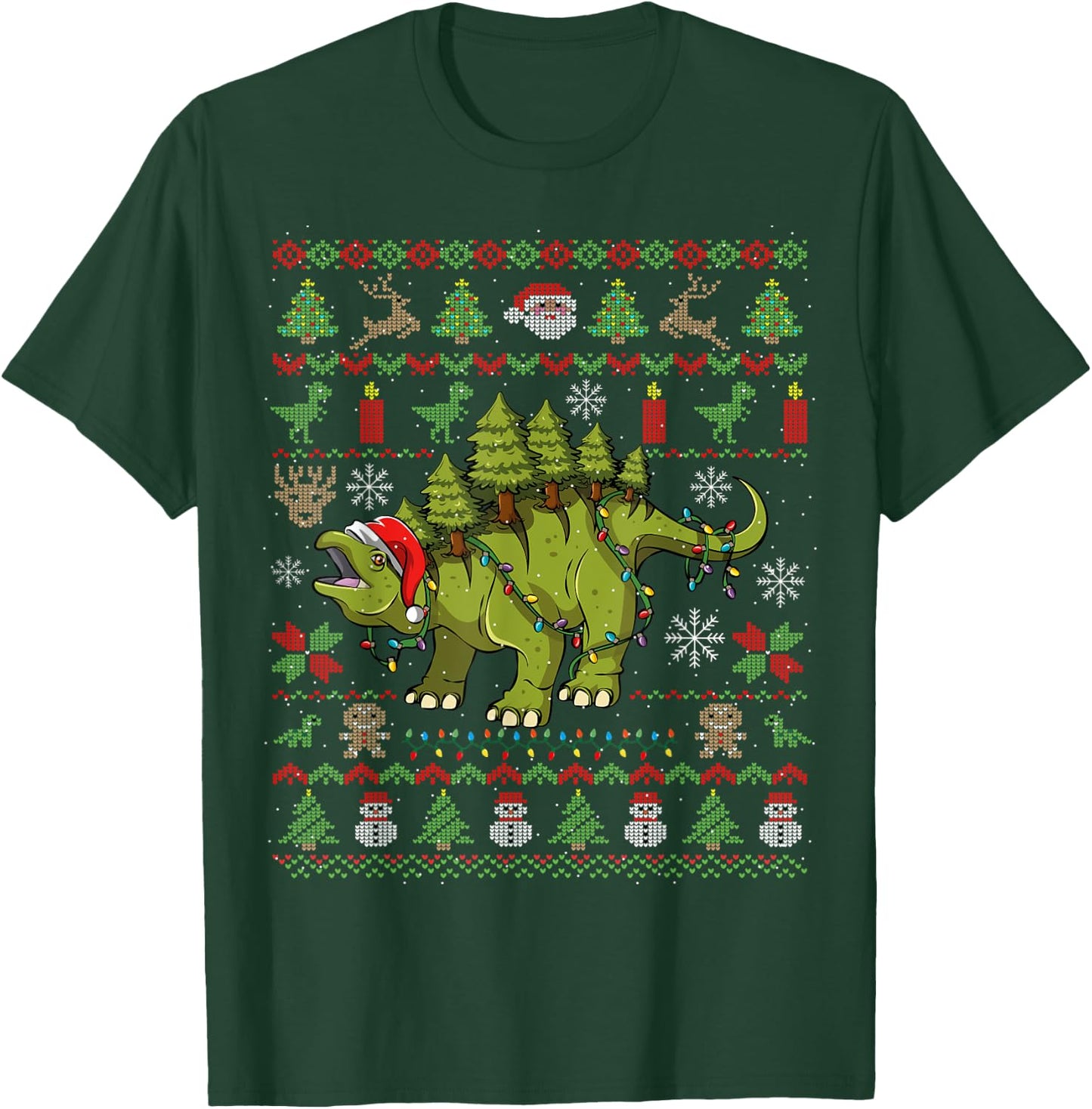 Stegosaurus Ugly Christmas Dinosaur Dino T-Shirt - T-Shirt | Forest