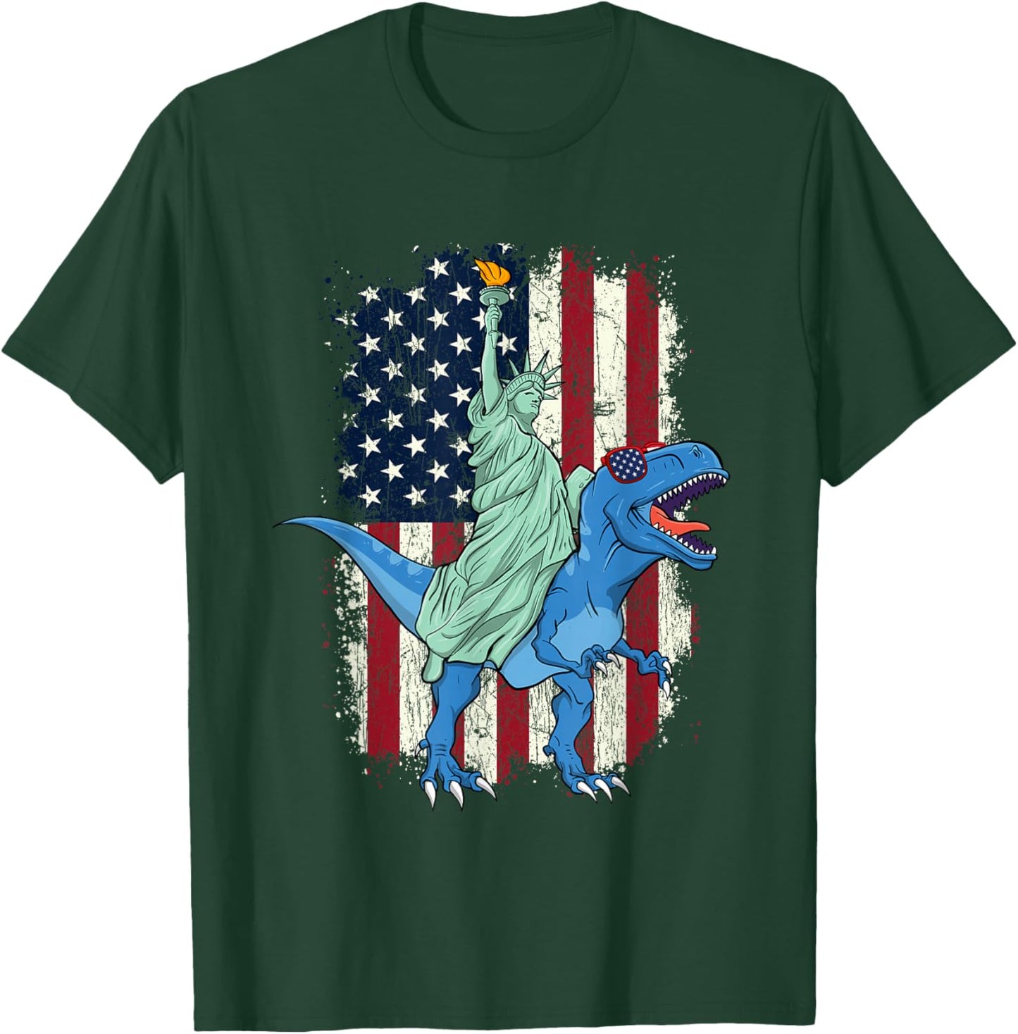 Statue Of Liberty Riding - USA American Flag 4th of July T-Shirt - T-Shirt | Forest