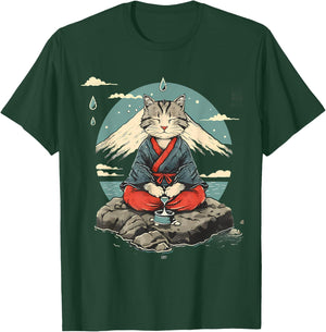 Cat Meditation Mountain Yoga Buddhist Zen Buddha Hindu Men Women Girls Kids T-Shirt - T-Shirt | Forest