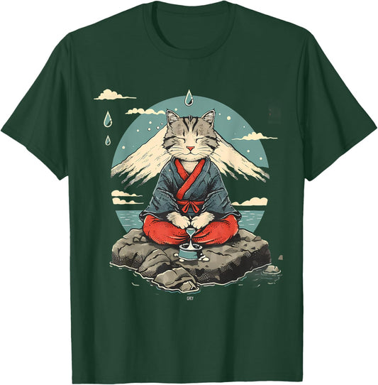 Cat Meditation Mountain Yoga Buddhist Zen Buddha Hindu Men Women Girls Kids T-Shirt - T-Shirt | Forest