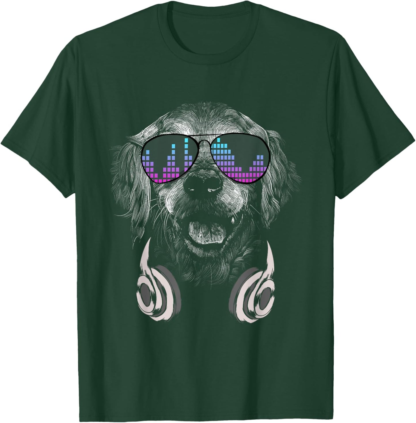 Cool DJ Golden Retriever with sunglasses and headphones T-Shirt - T-Shirt | Forest