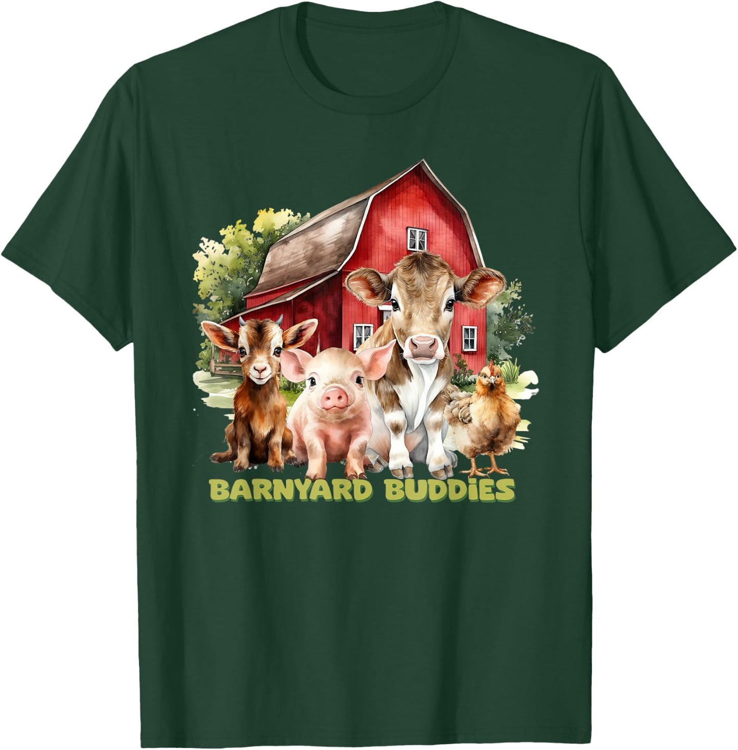 Barnyard Buddies Cute Cow Goat Pig Hen On The Farm Barnyard T-Shirt - T-Shirt | Forest