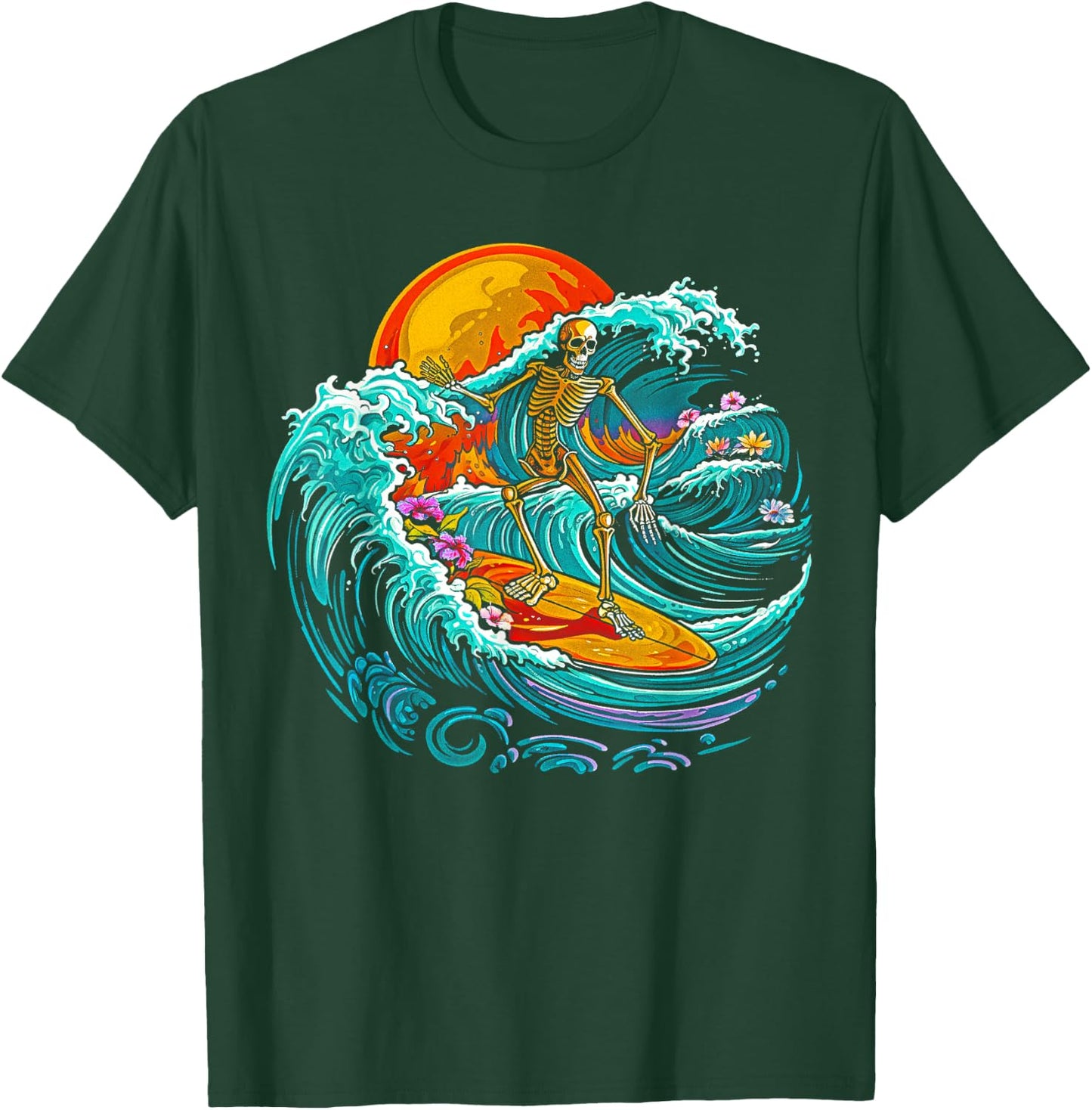 Skull Skeleton Surfer Wave Beach Vintage Funny 80s 80s T-Shirt - T-Shirt | Forest