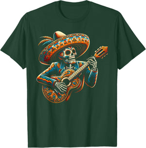 Funny Cinco De Mayo Skeleton Skull Fiesta Sombreros Guitar T-Shirt - T-Shirt | Forest