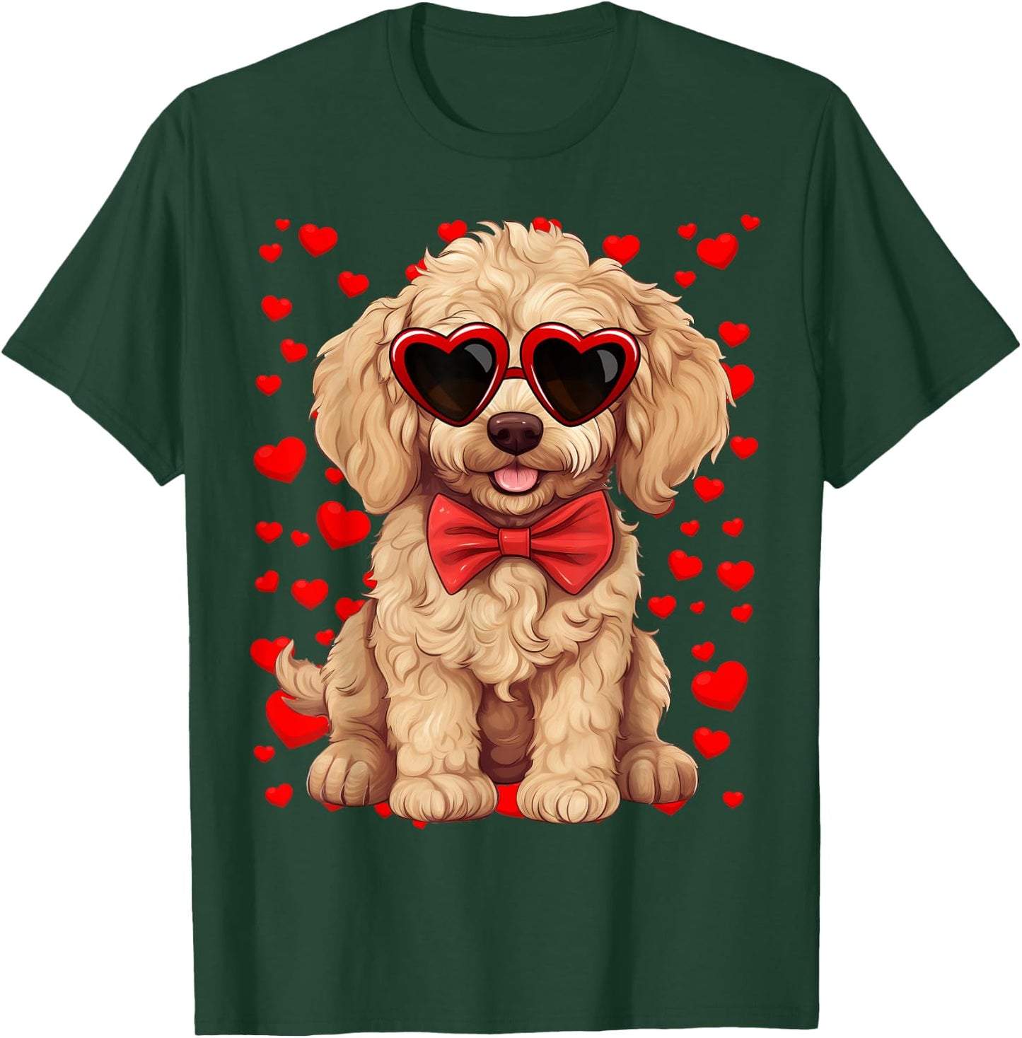 Goldendoodle Heart Sunglasses Bow Tie Valentine's Day T-Shirt - T-Shirt | Forest