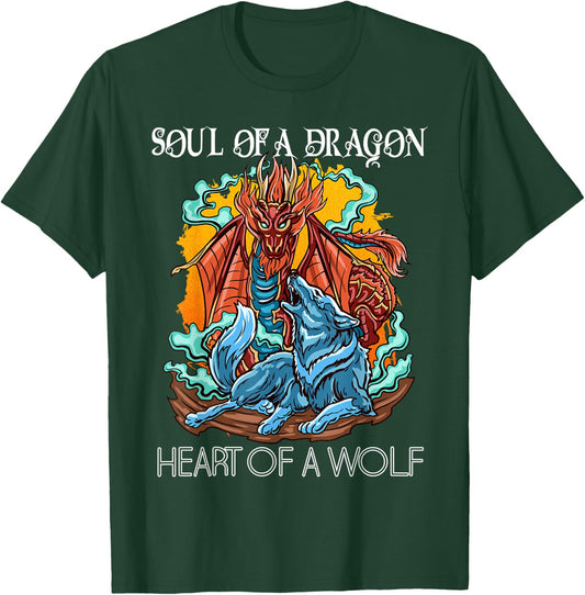 Heart of a Wolf Soul of a Dragon Goth Dragon and Wolf T-Shirt - T-Shirt | Forest
